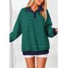imagePRETTYGARDEN Womens Oversized Striped Sweatshirts Spring Fall Trendy Casual Long Sleeve Button Up Tops Shirt Preppy ClothesStriped Navy Green