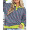 imagePRETTYGARDEN Womens Oversized Striped Sweatshirts Spring Fall Trendy Casual Long Sleeve Button Up Tops Shirt Preppy ClothesStriped Pink Green