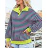 imagePRETTYGARDEN Womens Oversized Striped Sweatshirts Spring Fall Trendy Casual Long Sleeve Button Up Tops Shirt Preppy ClothesStriped Pink Green