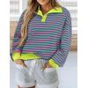 imagePRETTYGARDEN Womens Oversized Striped Sweatshirts Spring Fall Trendy Casual Long Sleeve Button Up Tops Shirt Preppy ClothesStriped Pink Green
