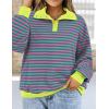 imagePRETTYGARDEN Womens Oversized Striped Sweatshirts Spring Fall Trendy Casual Long Sleeve Button Up Tops Shirt Preppy ClothesStriped Pink Green