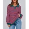 imagePRETTYGARDEN Womens Oversized Striped Sweatshirts Spring Fall Trendy Casual Long Sleeve Button Up Tops Shirt Preppy ClothesStriped Rust Red Blue