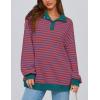 imagePRETTYGARDEN Womens Oversized Striped Sweatshirts Spring Fall Trendy Casual Long Sleeve Button Up Tops Shirt Preppy ClothesStriped Rust Red Blue
