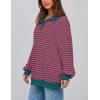 imagePRETTYGARDEN Womens Oversized Striped Sweatshirts Spring Fall Trendy Casual Long Sleeve Button Up Tops Shirt Preppy ClothesStriped Rust Red Blue