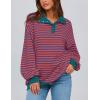 imagePRETTYGARDEN Womens Oversized Striped Sweatshirts Spring Fall Trendy Casual Long Sleeve Button Up Tops Shirt Preppy ClothesStriped Rust Red Blue