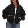imagePRETTYGARDEN Womens Quilted Bomber Jacket Fall Fashion 2025 Lightweight Cropped Zip up Outerwear Winter Puffer Coats PocketsBlack