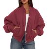 imagePRETTYGARDEN Womens Quilted Bomber Jacket Fall Fashion 2025 Lightweight Cropped Zip up Outerwear Winter Puffer Coats PocketsBurgundy