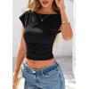 imagePRETTYGARDEN Womens Ruched Crop Tank Tops 2025 Summer Trendy Cap Sleeve Ribbed Knit Basic Fitted Going Out Tee ShirtsBlack