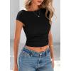 imagePRETTYGARDEN Womens Ruched Crop Tank Tops 2025 Summer Trendy Cap Sleeve Ribbed Knit Basic Fitted Going Out Tee ShirtsBlack