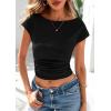 imagePRETTYGARDEN Womens Ruched Crop Tank Tops 2025 Summer Trendy Cap Sleeve Ribbed Knit Basic Fitted Going Out Tee ShirtsBlack
