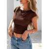imagePRETTYGARDEN Womens Ruched Crop Tank Tops 2025 Summer Trendy Cap Sleeve Ribbed Knit Basic Fitted Going Out Tee ShirtsCoffee