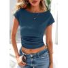imagePRETTYGARDEN Womens Ruched Crop Tank Tops 2025 Summer Trendy Cap Sleeve Ribbed Knit Basic Fitted Going Out Tee ShirtsDark Blue