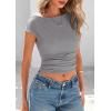 imagePRETTYGARDEN Womens Ruched Crop Tank Tops 2025 Summer Trendy Cap Sleeve Ribbed Knit Basic Fitted Going Out Tee ShirtsGrey