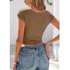 imagePRETTYGARDEN Womens Ruched Crop Tank Tops 2025 Summer Trendy Cap Sleeve Ribbed Knit Basic Fitted Going Out Tee ShirtsLight Khaki