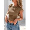 imagePRETTYGARDEN Womens Ruched Crop Tank Tops 2025 Summer Trendy Cap Sleeve Ribbed Knit Basic Fitted Going Out Tee ShirtsLight Khaki
