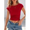 imagePRETTYGARDEN Womens Ruched Crop Tank Tops 2025 Summer Trendy Cap Sleeve Ribbed Knit Basic Fitted Going Out Tee ShirtsRed