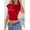 imagePRETTYGARDEN Womens Ruched Crop Tank Tops 2025 Summer Trendy Cap Sleeve Ribbed Knit Basic Fitted Going Out Tee ShirtsRed