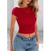 imagePRETTYGARDEN Womens Ruched Crop Tank Tops 2025 Summer Trendy Cap Sleeve Ribbed Knit Basic Fitted Going Out Tee ShirtsRed