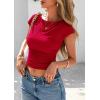 imagePRETTYGARDEN Womens Ruched Crop Tank Tops 2025 Summer Trendy Cap Sleeve Ribbed Knit Basic Fitted Going Out Tee ShirtsRed