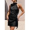 imagePRETTYGARDEN Womens Short Formal Satin Dress Summer Sleeveless Mock Neck Tie Waist Cocktail Party DressesBlack