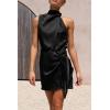 imagePRETTYGARDEN Womens Short Formal Satin Dress Summer Sleeveless Mock Neck Tie Waist Cocktail Party DressesBlack