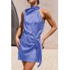 imagePRETTYGARDEN Womens Short Formal Satin Dress Summer Sleeveless Mock Neck Tie Waist Cocktail Party DressesBlue