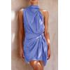 imagePRETTYGARDEN Womens Short Formal Satin Dress Summer Sleeveless Mock Neck Tie Waist Cocktail Party DressesBlue