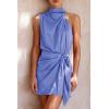 imagePRETTYGARDEN Womens Short Formal Satin Dress Summer Sleeveless Mock Neck Tie Waist Cocktail Party DressesBlue