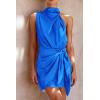 imagePRETTYGARDEN Womens Short Formal Satin Dress Summer Sleeveless Mock Neck Tie Waist Cocktail Party DressesBrilliant Blue