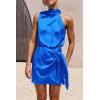 imagePRETTYGARDEN Womens Short Formal Satin Dress Summer Sleeveless Mock Neck Tie Waist Cocktail Party DressesBrilliant Blue