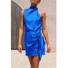 imagePRETTYGARDEN Womens Short Formal Satin Dress Summer Sleeveless Mock Neck Tie Waist Cocktail Party DressesBrilliant Blue