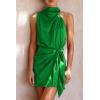 imagePRETTYGARDEN Womens Short Formal Satin Dress Summer Sleeveless Mock Neck Tie Waist Cocktail Party DressesBrilliant Green