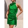 imagePRETTYGARDEN Womens Short Formal Satin Dress Summer Sleeveless Mock Neck Tie Waist Cocktail Party DressesBrilliant Green