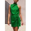 imagePRETTYGARDEN Womens Short Formal Satin Dress Summer Sleeveless Mock Neck Tie Waist Cocktail Party DressesBrilliant Green