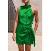 imagePRETTYGARDEN Womens Short Formal Satin Dress Summer Sleeveless Mock Neck Tie Waist Cocktail Party DressesBrilliant Green