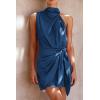 imagePRETTYGARDEN Womens Short Formal Satin Dress Summer Sleeveless Mock Neck Tie Waist Cocktail Party DressesDark Blue