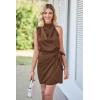 imagePRETTYGARDEN Womens Short Formal Satin Dress Summer Sleeveless Mock Neck Tie Waist Cocktail Party DressesDark Brown