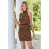 imagePRETTYGARDEN Womens Short Formal Satin Dress Summer Sleeveless Mock Neck Tie Waist Cocktail Party DressesDark Brown