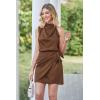 imagePRETTYGARDEN Womens Short Formal Satin Dress Summer Sleeveless Mock Neck Tie Waist Cocktail Party DressesDark Brown