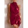 imagePRETTYGARDEN Womens Short Formal Satin Dress Summer Sleeveless Mock Neck Tie Waist Cocktail Party DressesDeep Red