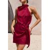 imagePRETTYGARDEN Womens Short Formal Satin Dress Summer Sleeveless Mock Neck Tie Waist Cocktail Party DressesDeep Red
