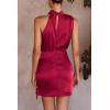 imagePRETTYGARDEN Womens Short Formal Satin Dress Summer Sleeveless Mock Neck Tie Waist Cocktail Party DressesDeep Red