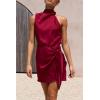 imagePRETTYGARDEN Womens Short Formal Satin Dress Summer Sleeveless Mock Neck Tie Waist Cocktail Party DressesDeep Red