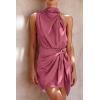 imagePRETTYGARDEN Womens Short Formal Satin Dress Summer Sleeveless Mock Neck Tie Waist Cocktail Party DressesDusty Pink