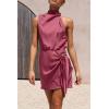 imagePRETTYGARDEN Womens Short Formal Satin Dress Summer Sleeveless Mock Neck Tie Waist Cocktail Party DressesDusty Pink