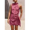 imagePRETTYGARDEN Womens Short Formal Satin Dress Summer Sleeveless Mock Neck Tie Waist Cocktail Party DressesDusty Pink