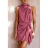 imagePRETTYGARDEN Womens Short Formal Satin Dress Summer Sleeveless Mock Neck Tie Waist Cocktail Party DressesDusty Pink