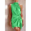 imagePRETTYGARDEN Womens Short Formal Satin Dress Summer Sleeveless Mock Neck Tie Waist Cocktail Party DressesGrass Green
