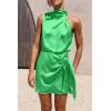 imagePRETTYGARDEN Womens Short Formal Satin Dress Summer Sleeveless Mock Neck Tie Waist Cocktail Party DressesGrass Green
