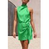 imagePRETTYGARDEN Womens Short Formal Satin Dress Summer Sleeveless Mock Neck Tie Waist Cocktail Party DressesGrass Green